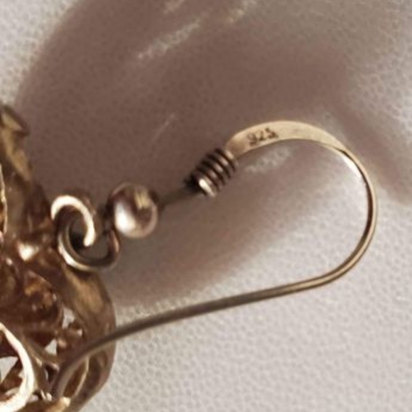 925 Silver 3D heart earrings with humming birds etchings - Picture 6 of 6